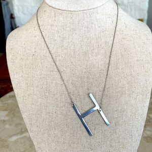 925 Sterling Silver Extra Large Sideways Initial “H” Necklace